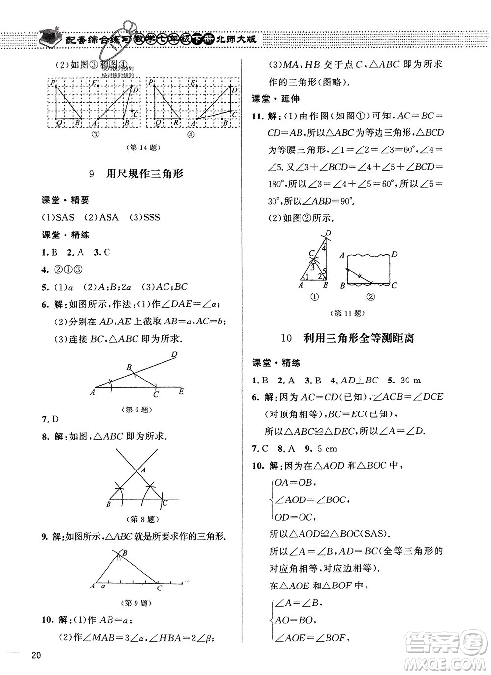 北京師范大學(xué)出版社2024年春配套綜合練習(xí)七年級(jí)數(shù)學(xué)下冊(cè)北師大版參考答案