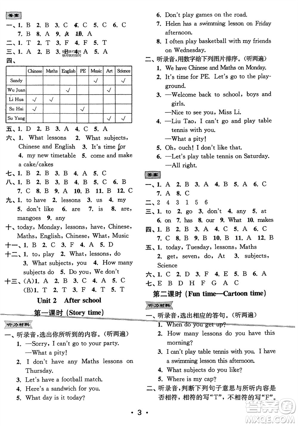 江蘇鳳凰美術(shù)出版社2024年春創(chuàng)新課時(shí)作業(yè)本四年級(jí)英語下冊江蘇版參考答案