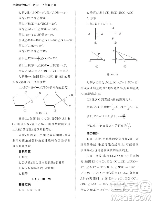 北京師范大學出版社2024年春配套綜合練習七年級數(shù)學下冊人教版參考答案