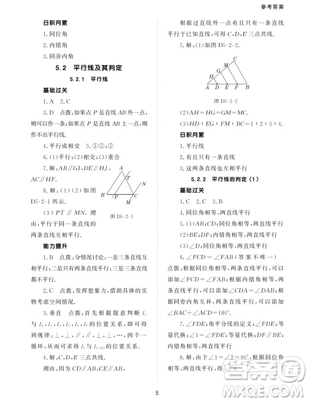 北京師范大學出版社2024年春配套綜合練習七年級數(shù)學下冊人教版參考答案