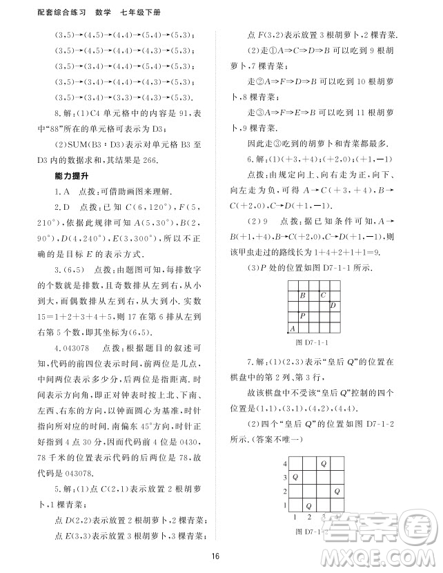 北京師范大學出版社2024年春配套綜合練習七年級數(shù)學下冊人教版參考答案