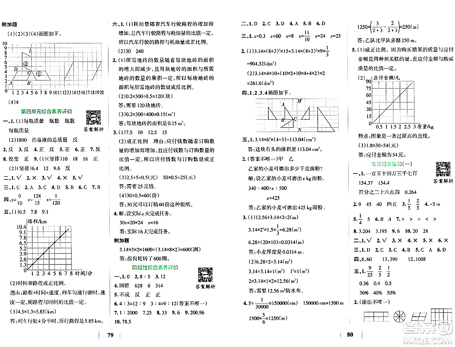 陜西師范大學(xué)出版總社有限公司2024年春小學(xué)學(xué)霸沖A卷六年級(jí)數(shù)學(xué)下冊(cè)北師大版答案