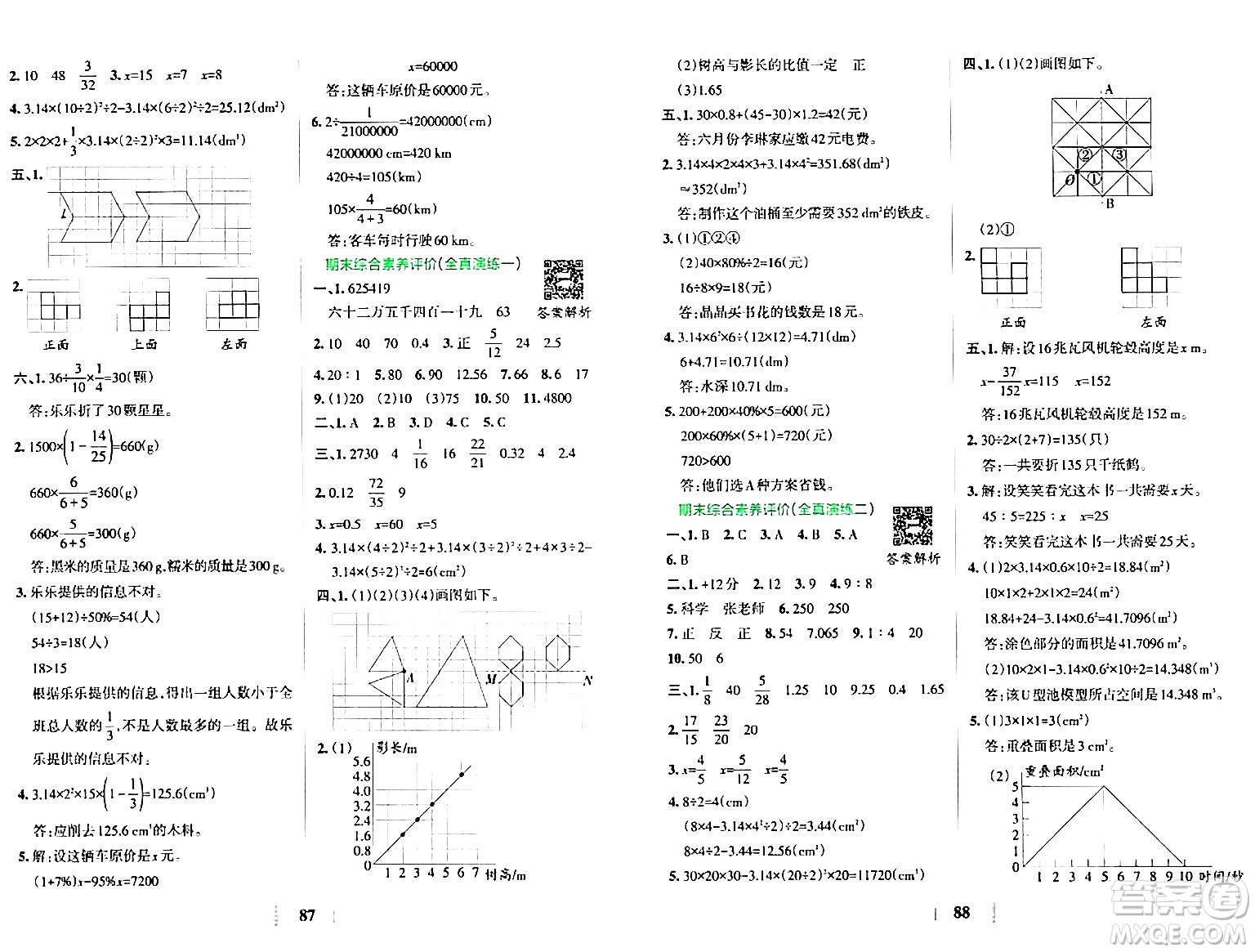 陜西師范大學(xué)出版總社有限公司2024年春小學(xué)學(xué)霸沖A卷六年級(jí)數(shù)學(xué)下冊(cè)北師大版答案