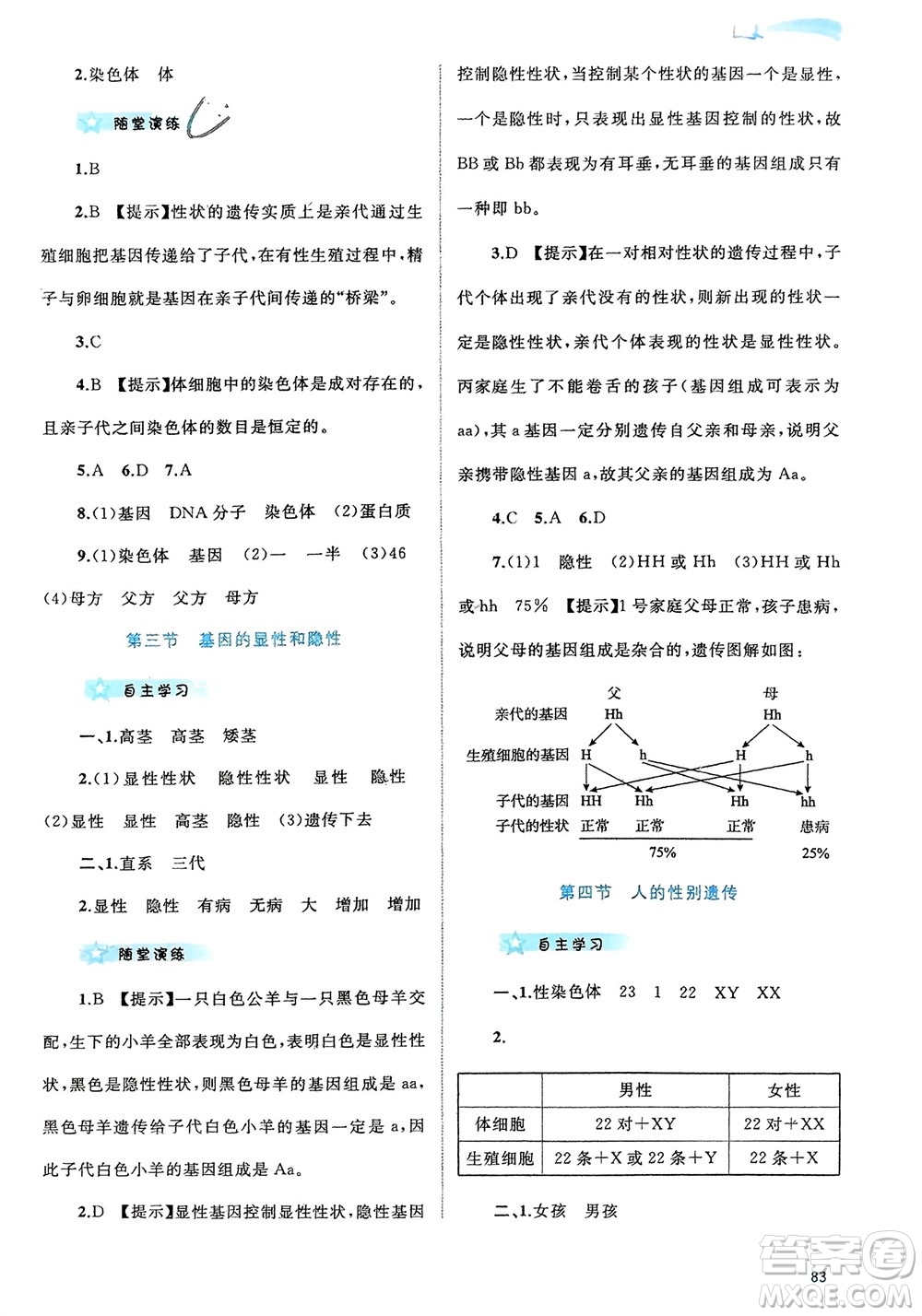 廣西師范大學(xué)出版社2024年春新課程學(xué)習(xí)與測評同步學(xué)習(xí)八年級生物下冊人教版參考答案