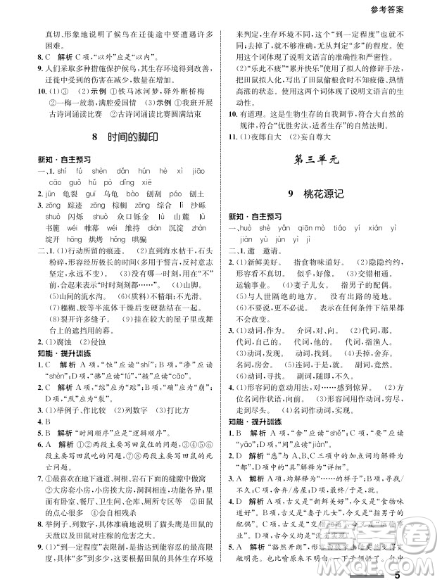 甘肅教育出版社2024年春配套綜合練習(xí)八年級語文下冊人教版參考答案