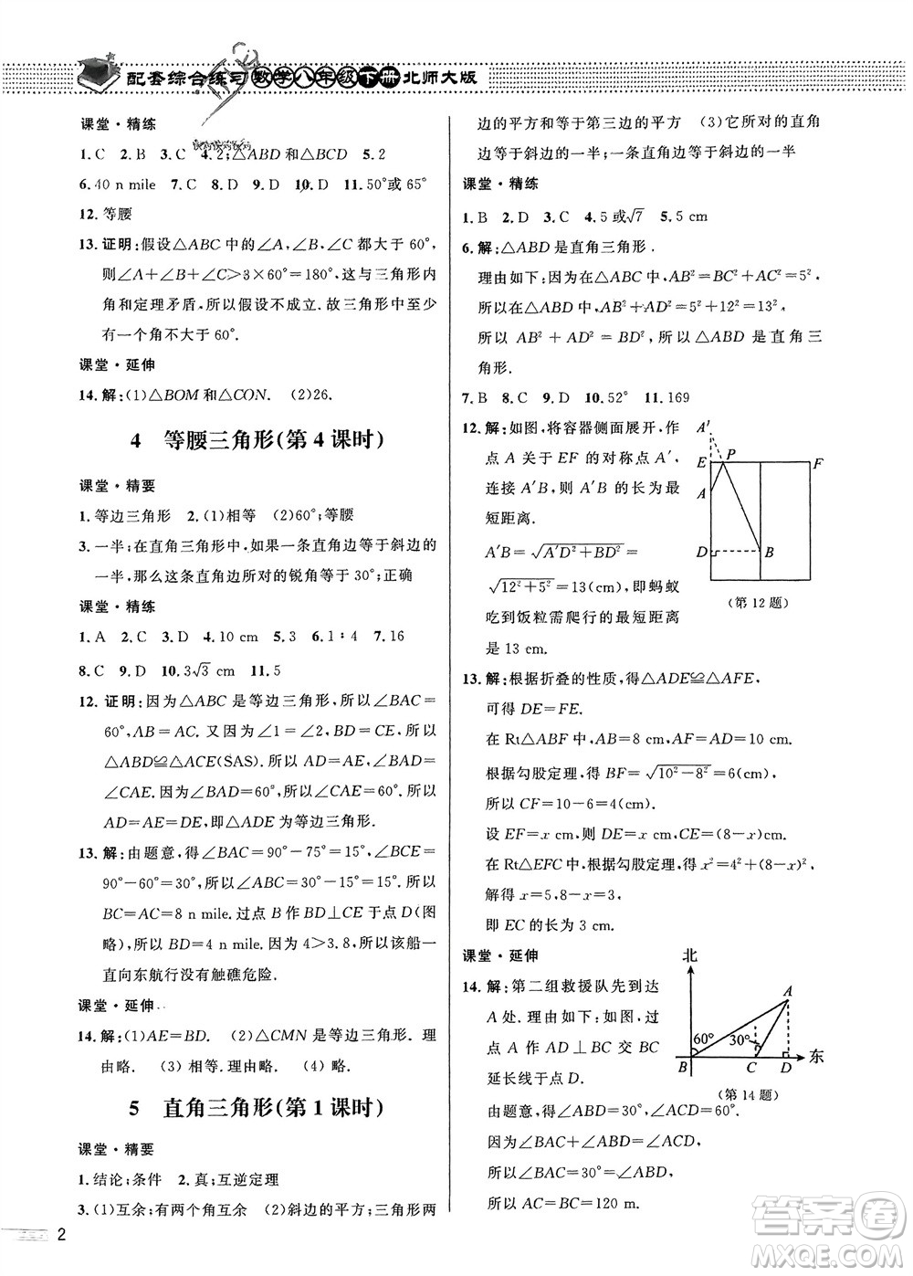 北京師范大學(xué)出版社2024年春配套綜合練習(xí)八年級數(shù)學(xué)下冊北師大版參考答案