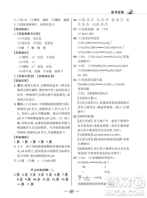 甘肅文化出版社2024年春配套綜合練習九年級化學下冊人教版參考答案