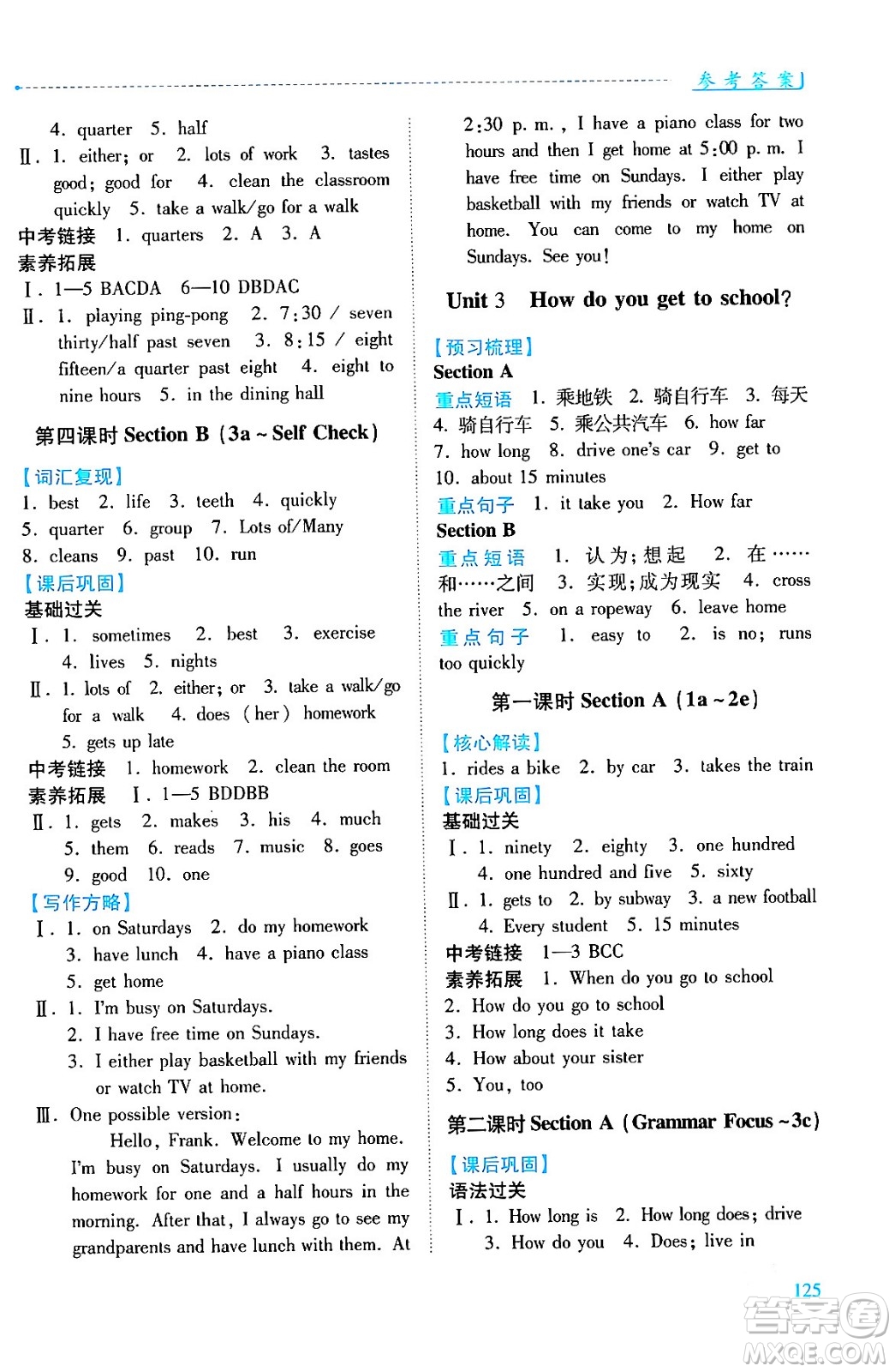 人民教育出版社2024年春績(jī)優(yōu)學(xué)案七年級(jí)英語下冊(cè)人教版答案