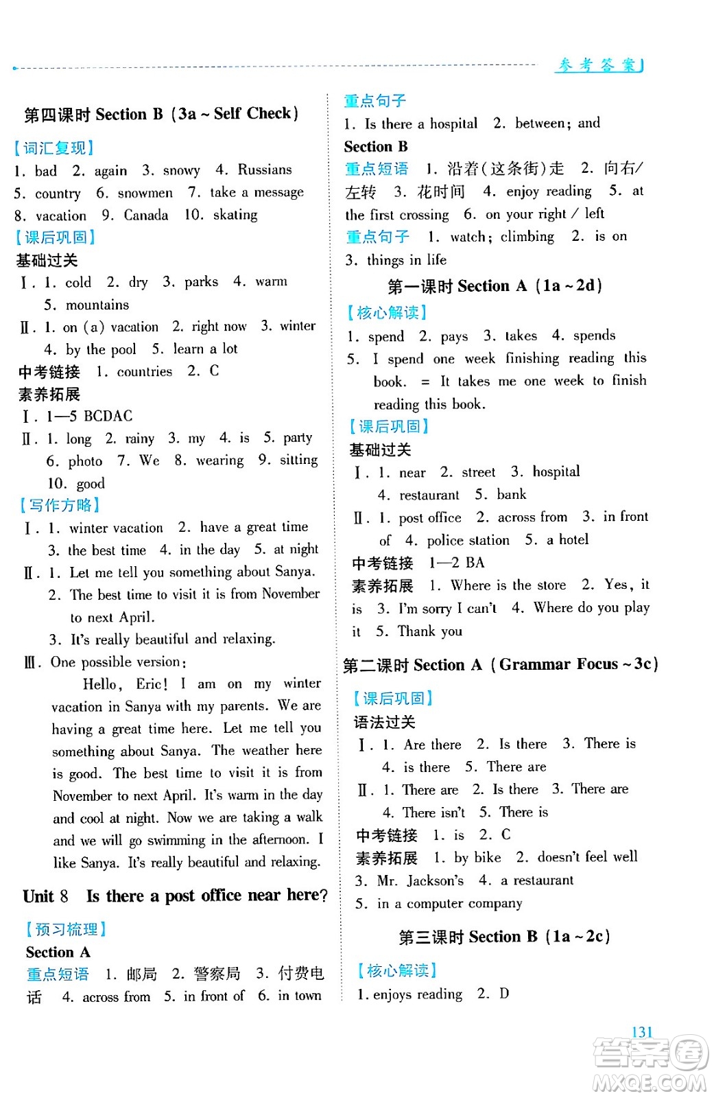 人民教育出版社2024年春績(jī)優(yōu)學(xué)案七年級(jí)英語下冊(cè)人教版答案