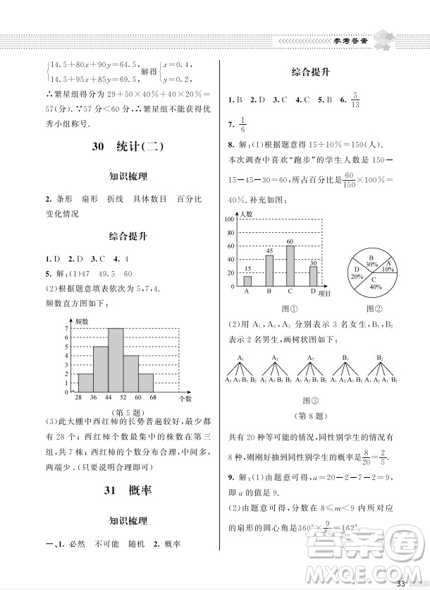 北京師范大學(xué)出版社2024年春配套綜合練習(xí)九年級(jí)數(shù)學(xué)下冊(cè)北師大版參考答案