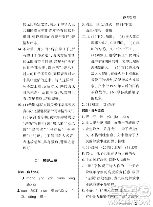 北京師范大學(xué)出版社2024年春配套綜合練習(xí)九年級(jí)語(yǔ)文下冊(cè)人教版參考答案