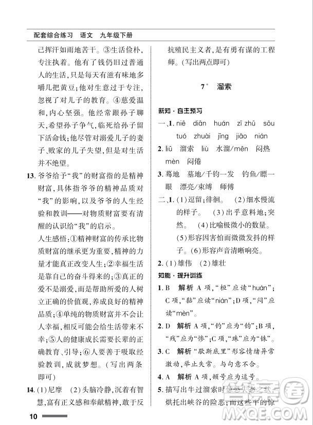 北京師范大學(xué)出版社2024年春配套綜合練習(xí)九年級(jí)語(yǔ)文下冊(cè)人教版參考答案