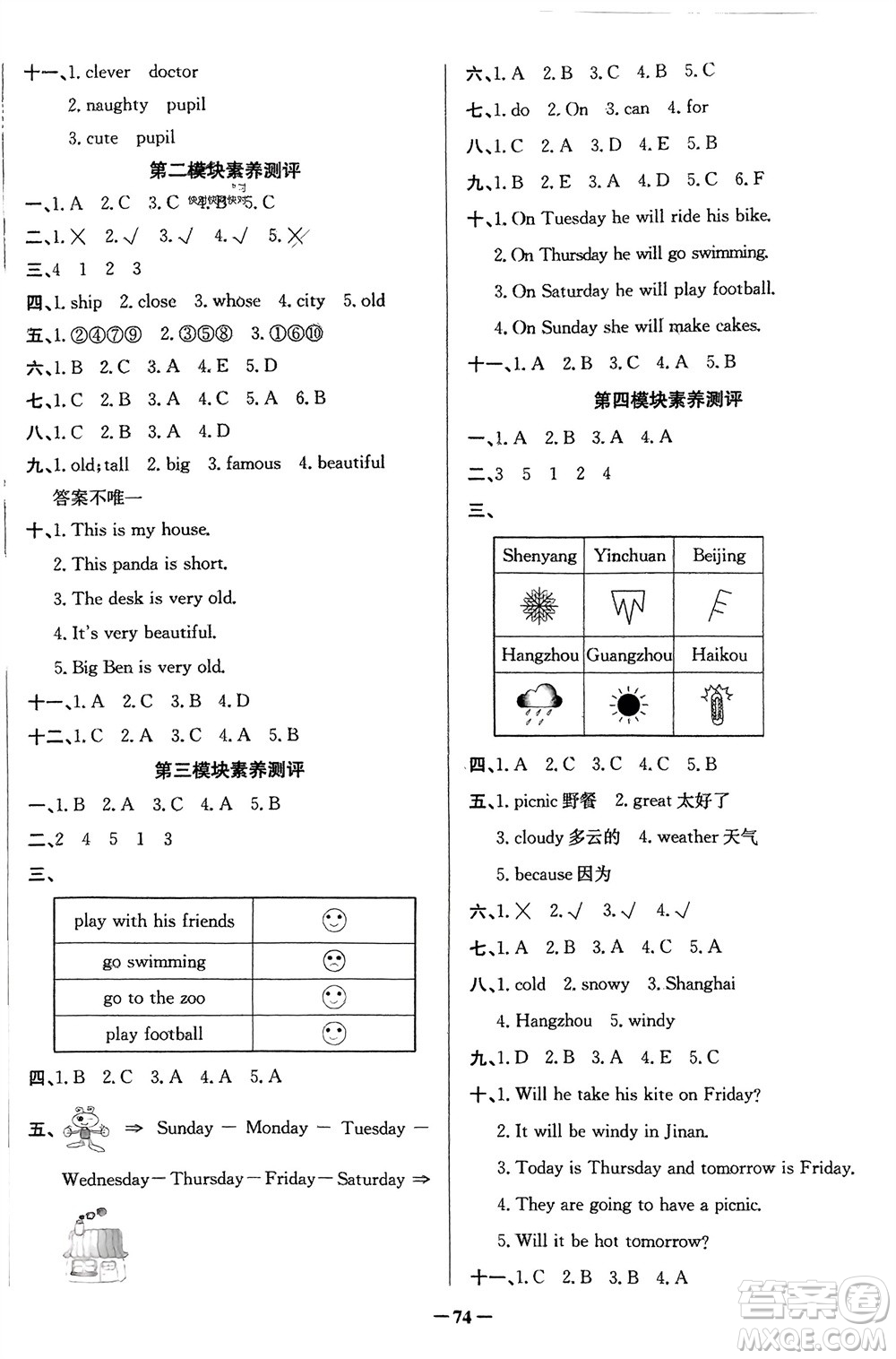 新世紀(jì)出版社2024年春百年學(xué)典同步導(dǎo)學(xué)與優(yōu)化訓(xùn)練四年級(jí)英語下冊(cè)外研版參考答案