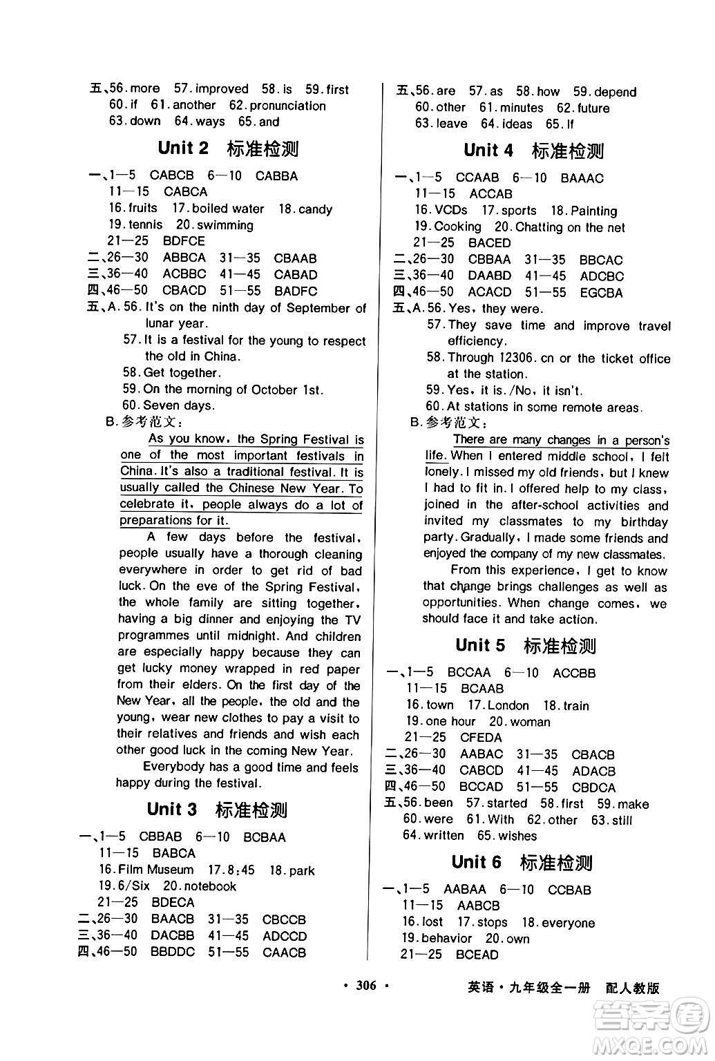 人民教育出版社2024年春同步導(dǎo)學(xué)與優(yōu)化訓(xùn)練九年級(jí)英語下冊(cè)人教版答案