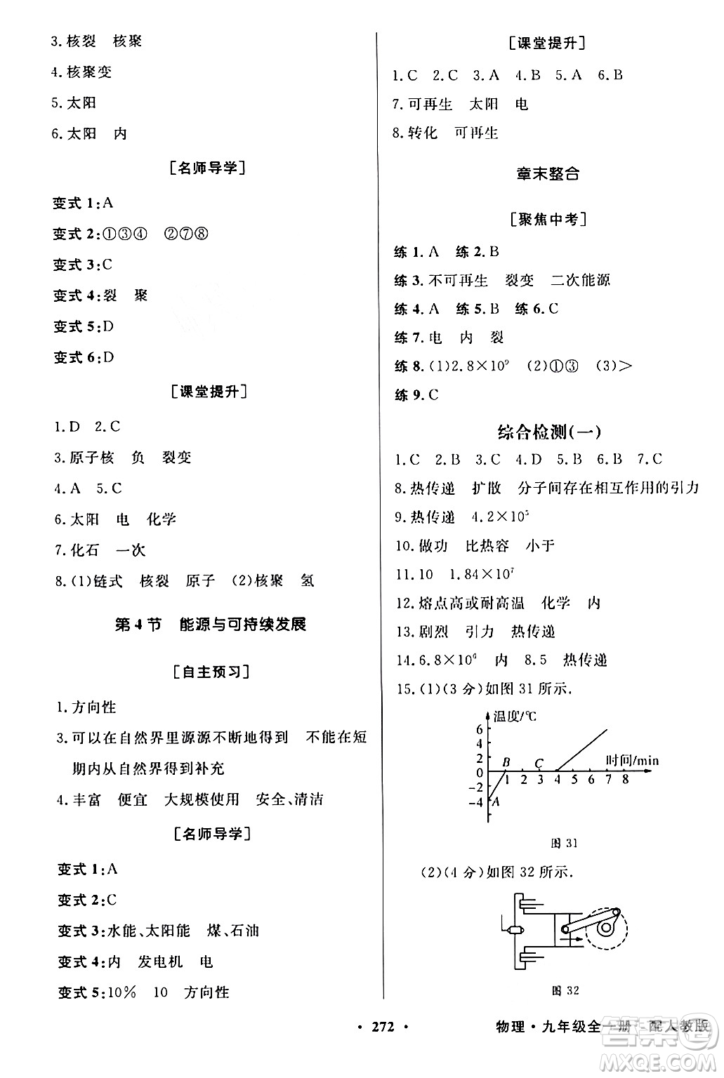 人民教育出版社2024年春同步導學與優(yōu)化訓練九年級物理下冊人教版答案