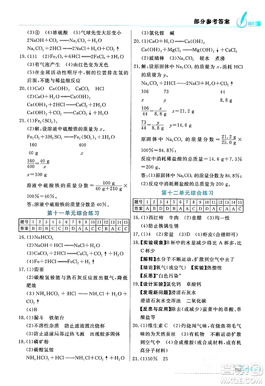 人民教育出版社2024年春同步導(dǎo)學(xué)與優(yōu)化訓(xùn)練九年級(jí)化學(xué)下冊(cè)人教版答案