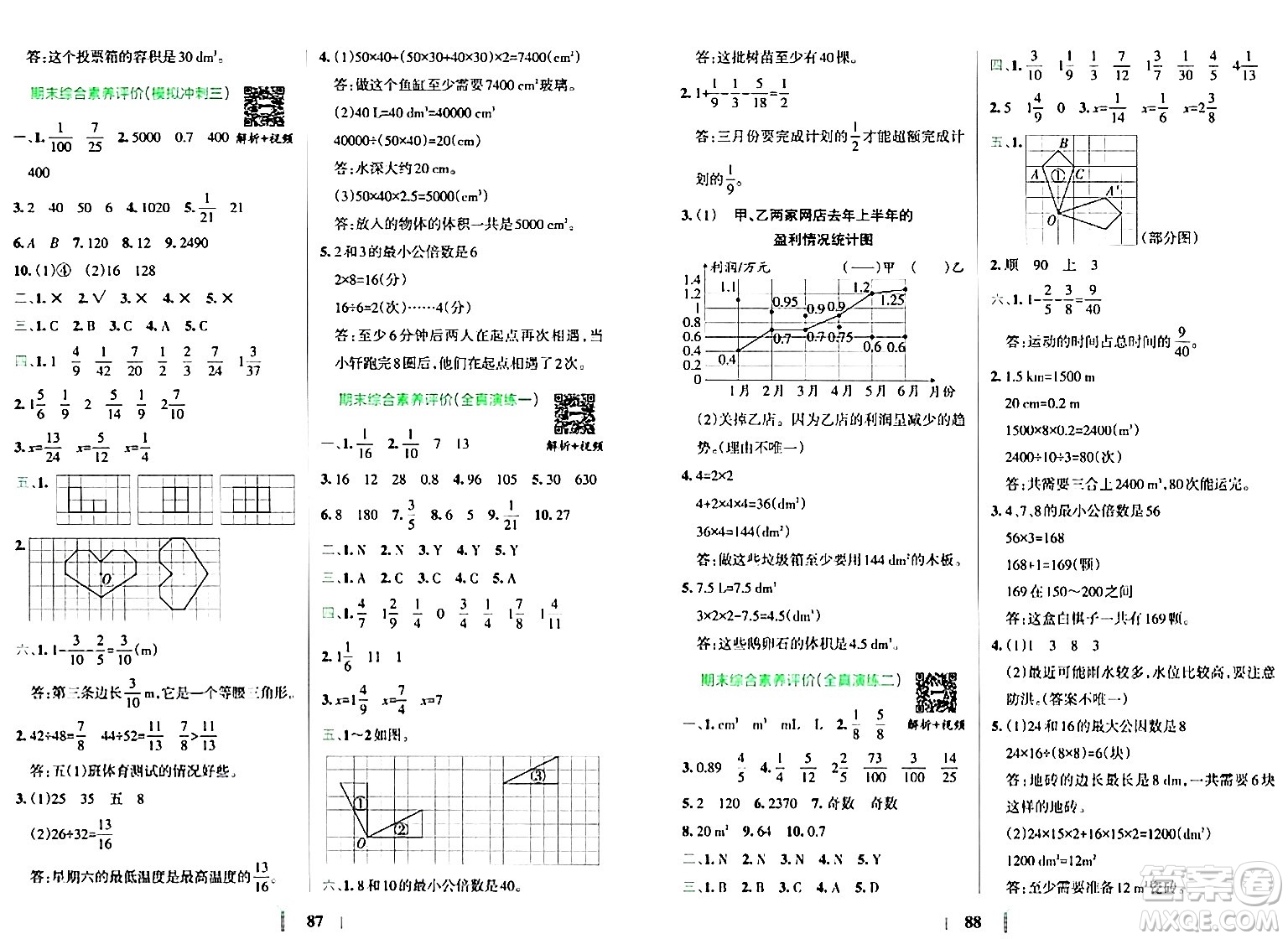 陜西師范大學(xué)出版總社有限公司2024年春小學(xué)學(xué)霸沖A卷五年級數(shù)學(xué)下冊人教版答案