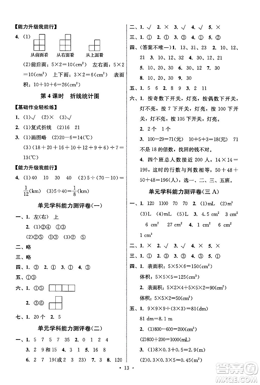 人民教育出版社2024年春能力培養(yǎng)與測試五年級數(shù)學(xué)下冊人教版湖南專版答案