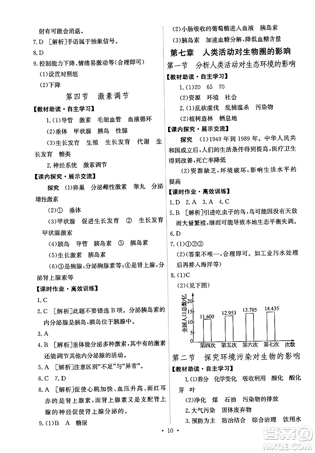 人民教育出版社2024年春能力培養(yǎng)與測試七年級生物下冊人教版湖南專版答案