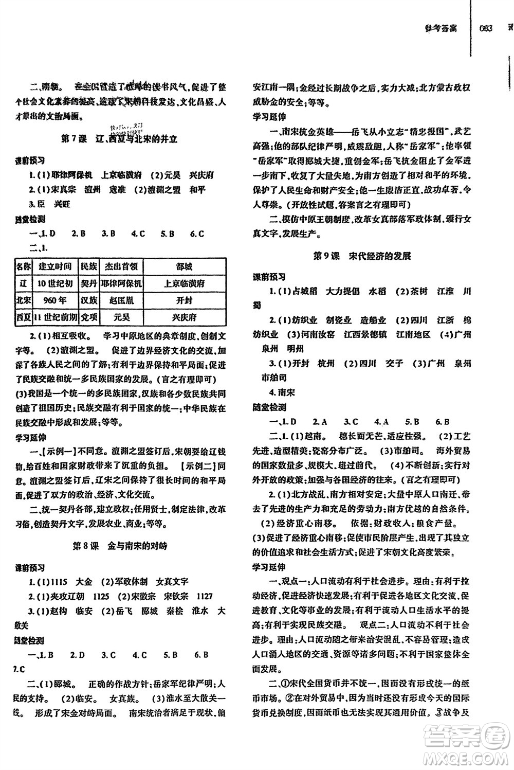 大象出版社2024年春初中同步練習(xí)冊(cè)七年級(jí)歷史下冊(cè)人教版參考答案