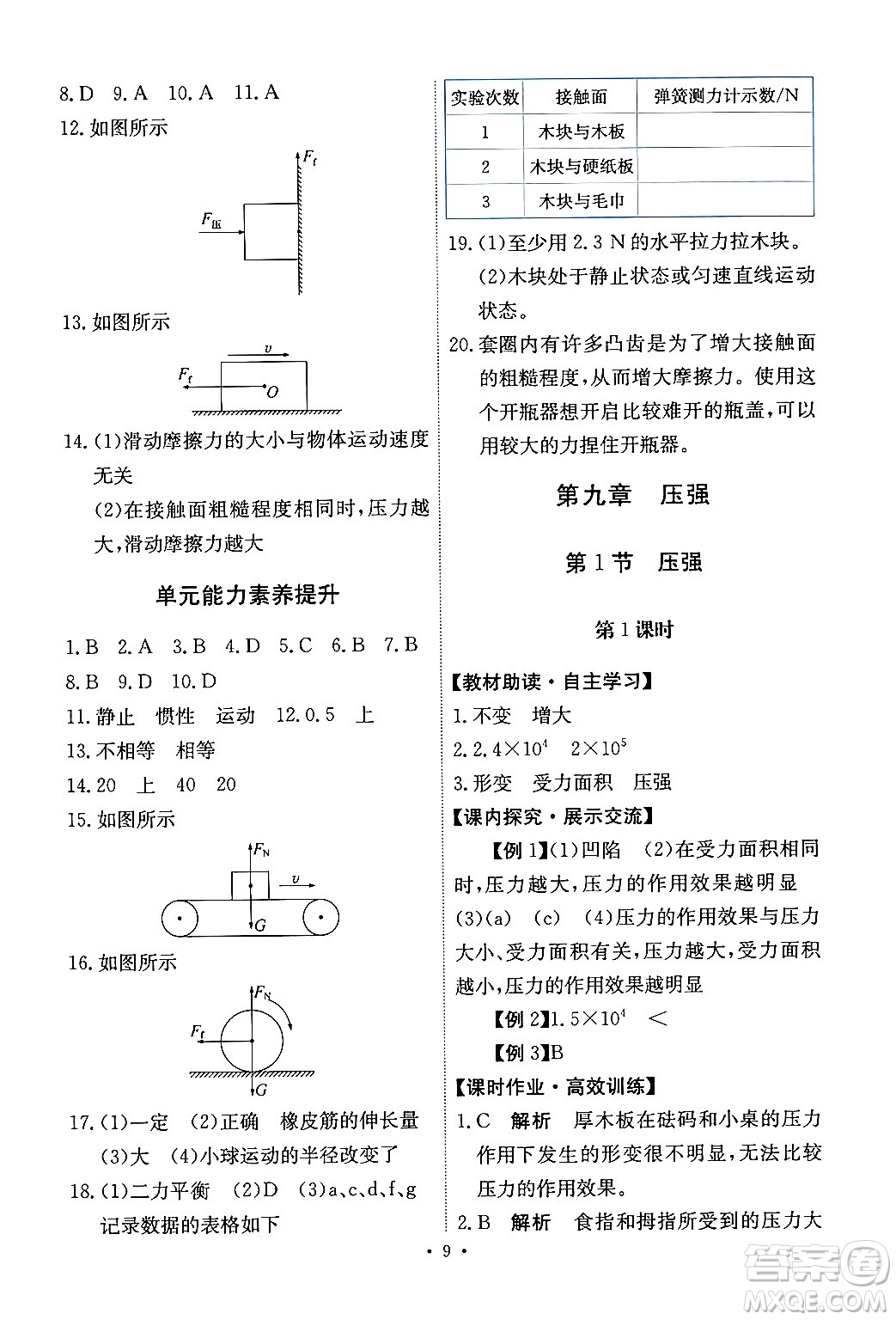 人民教育出版社2024年春能力培養(yǎng)與測試八年級物理下冊人教版答案