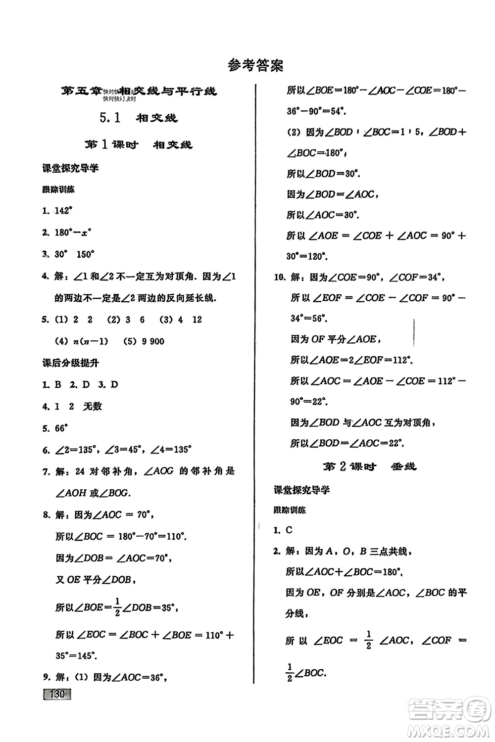 人民教育出版社2024年春初中同步練習(xí)冊(cè)七年級(jí)數(shù)學(xué)下冊(cè)人教版參考答案