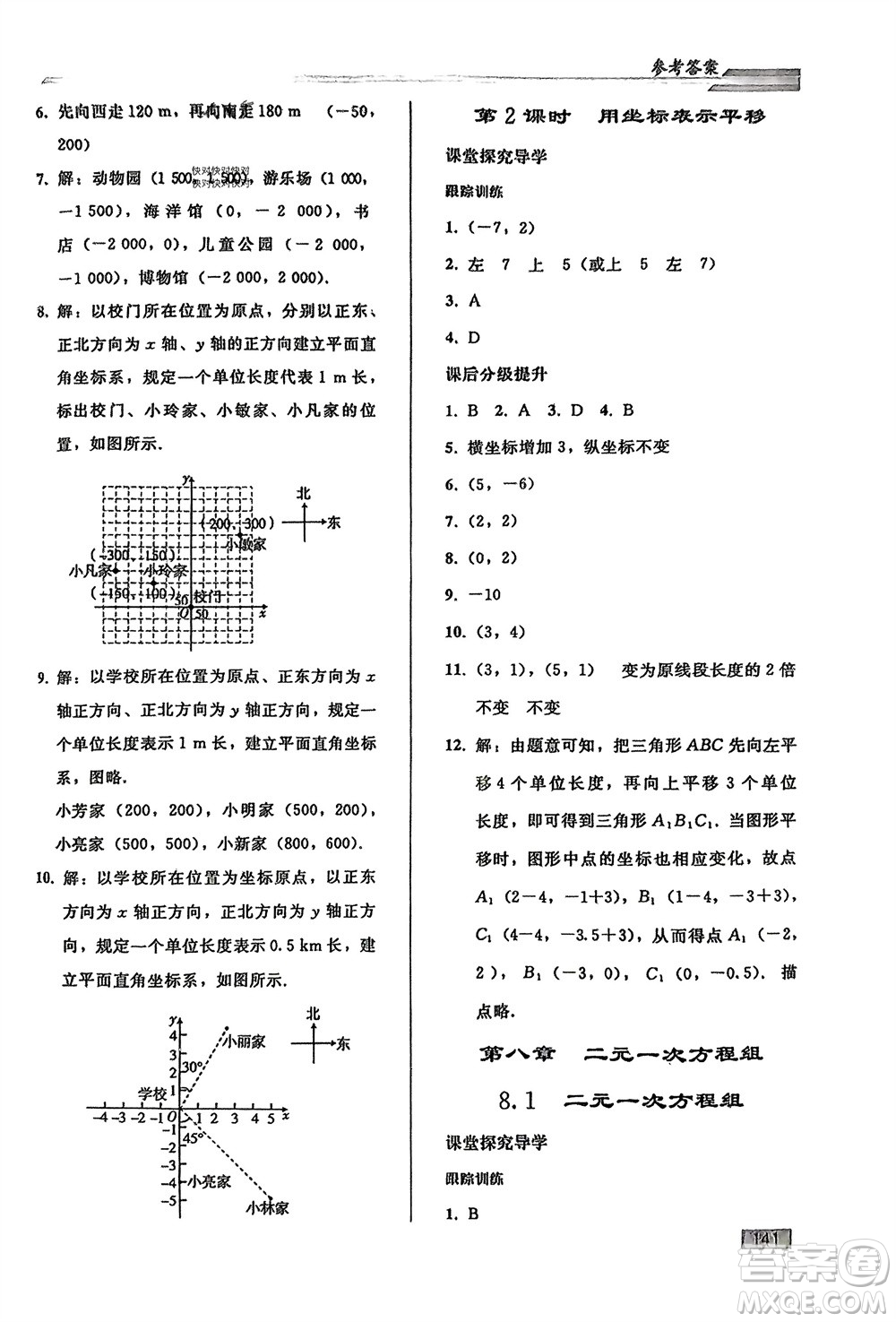 人民教育出版社2024年春初中同步練習(xí)冊(cè)七年級(jí)數(shù)學(xué)下冊(cè)人教版參考答案