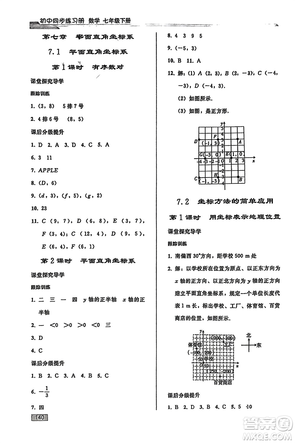 人民教育出版社2024年春初中同步練習(xí)冊(cè)七年級(jí)數(shù)學(xué)下冊(cè)人教版參考答案