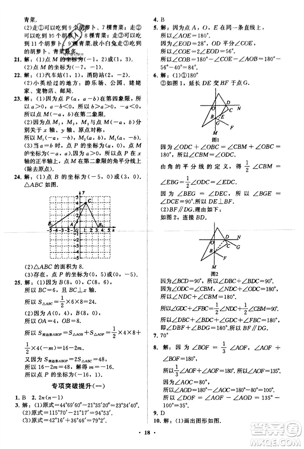 山東教育出版社2024年春初中同步練習冊分層卷七年級數(shù)學下冊通用版參考答案