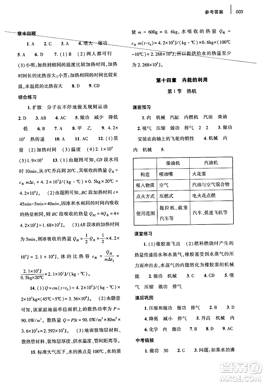 大象出版社2024年春基礎(chǔ)訓練九年級物理全一冊人教版答案