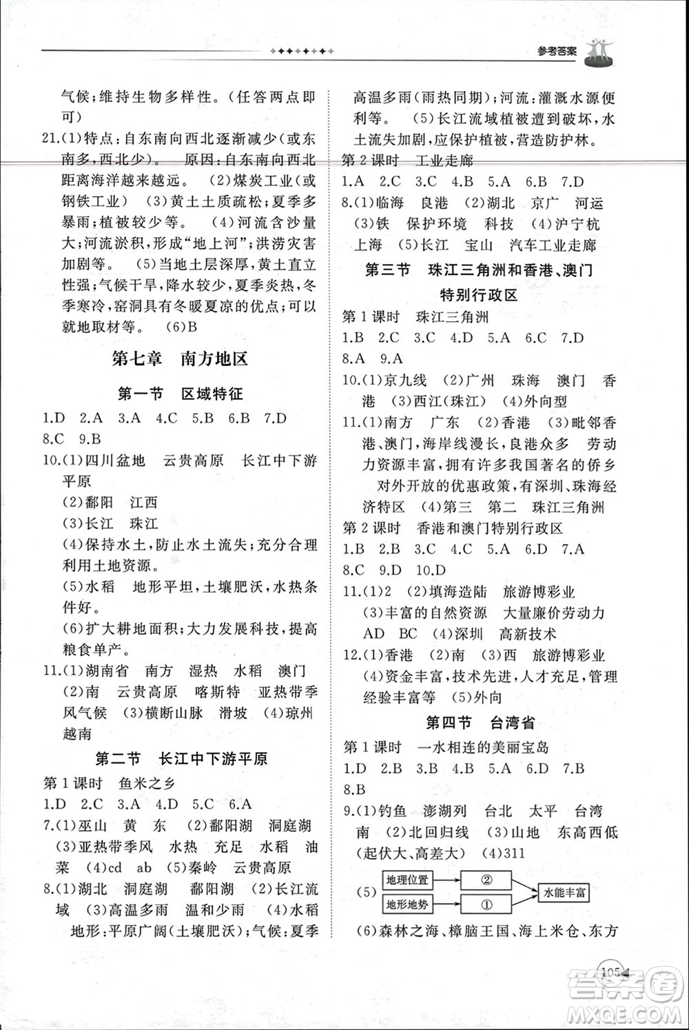 山東友誼出版社2024年春初中同步練習(xí)冊八年級(jí)地理下冊商務(wù)星球版參考答案