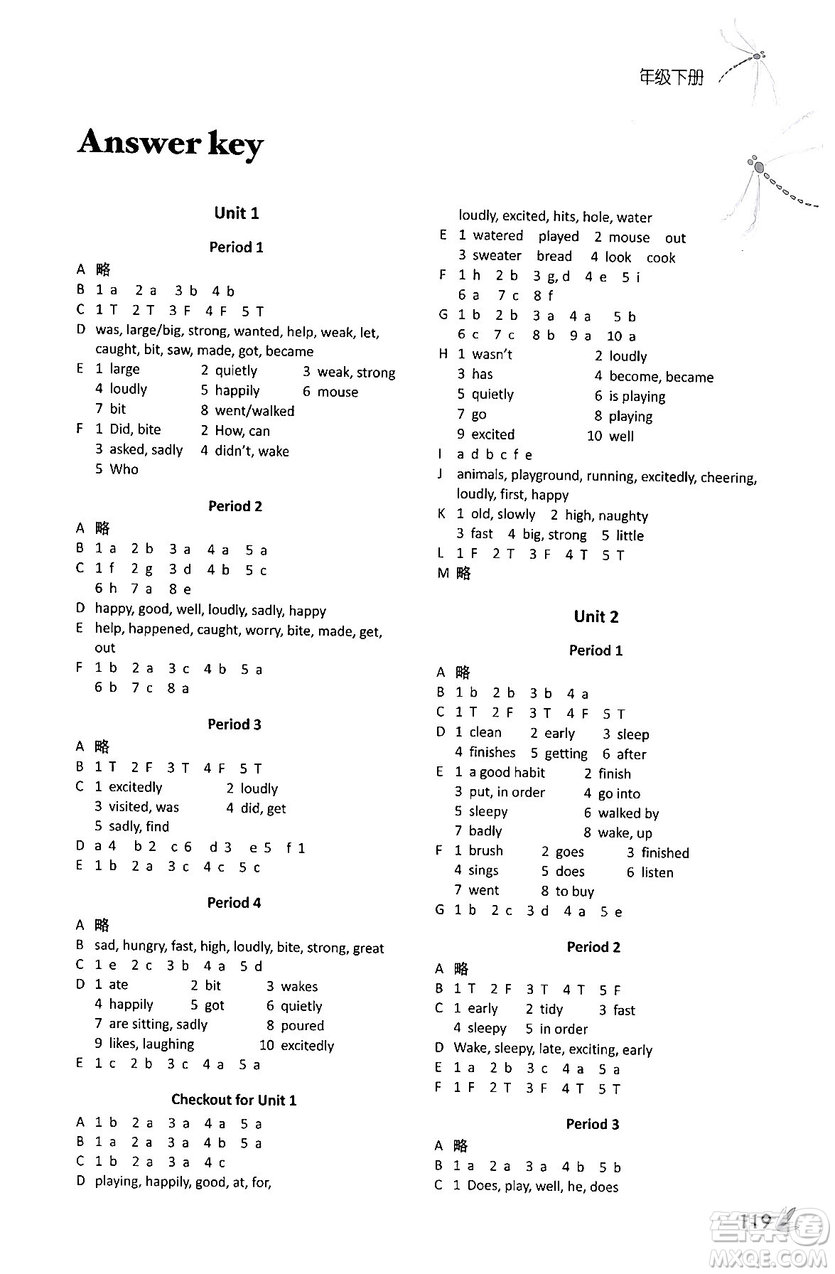 譯林出版社2024年春課課練小學(xué)英語六年級英語下冊通用版答案