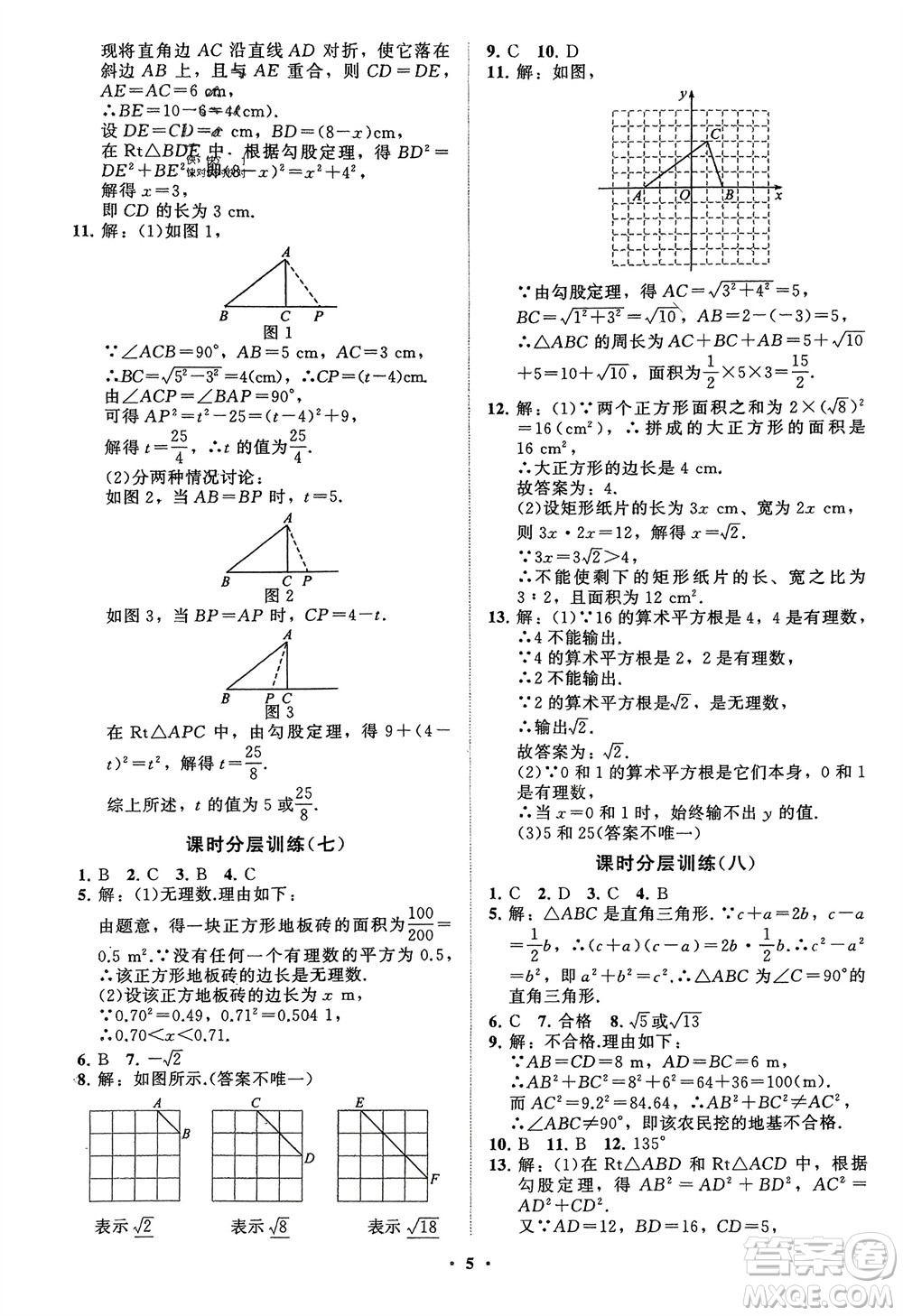 山東教育出版社2024年春初中同步練習冊分層卷八年級數(shù)學下冊通用版參考答案