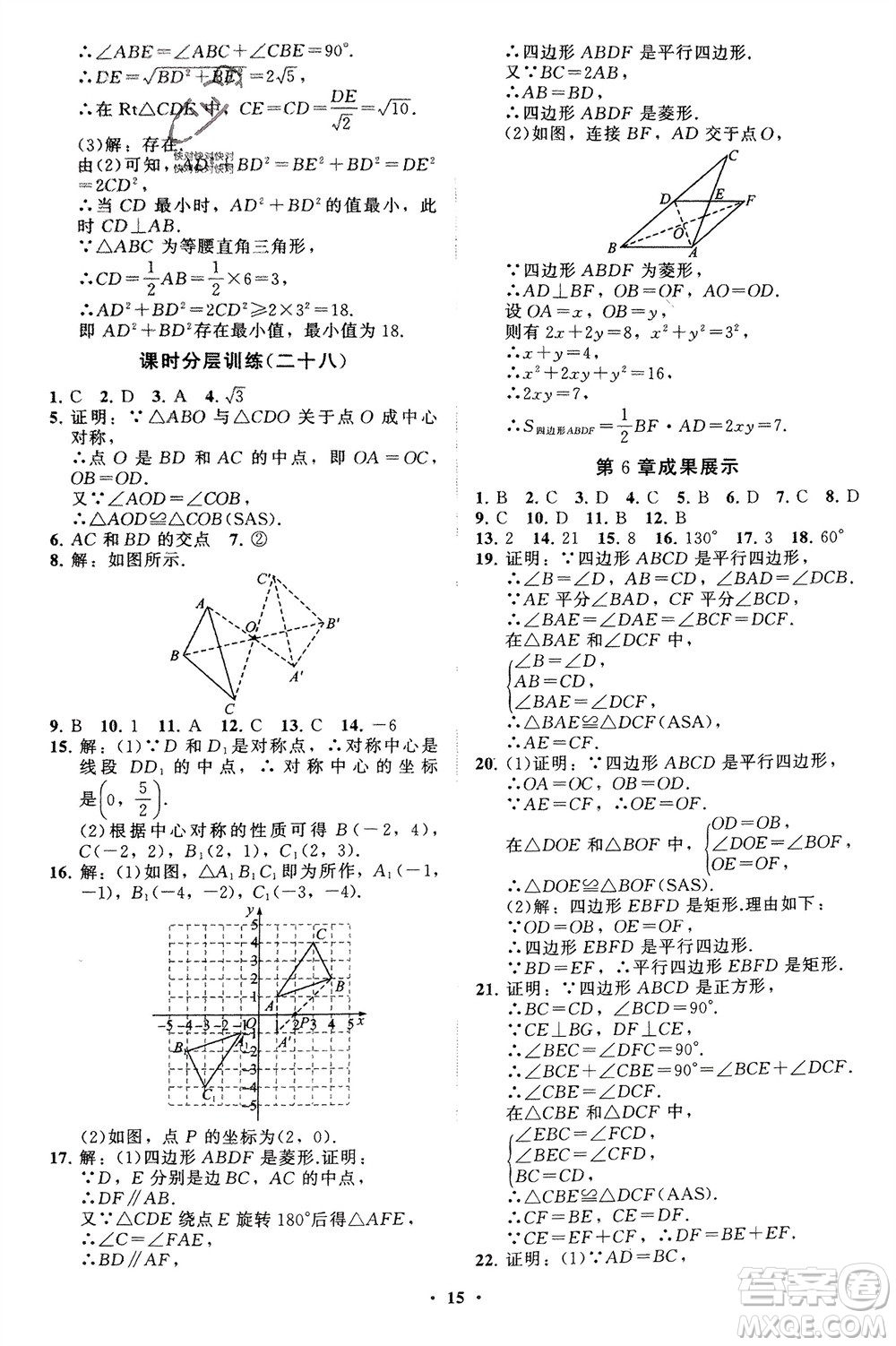 山東教育出版社2024年春初中同步練習冊分層卷八年級數(shù)學下冊通用版參考答案