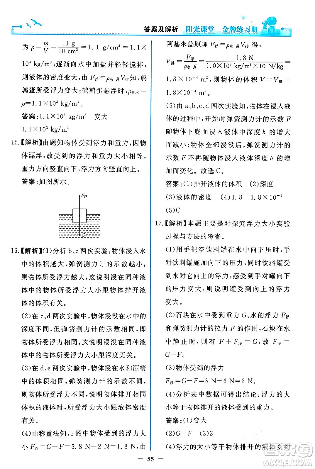 人民教育出版社2024年春陽光課堂金牌練習冊八年級物理下冊人教版答案