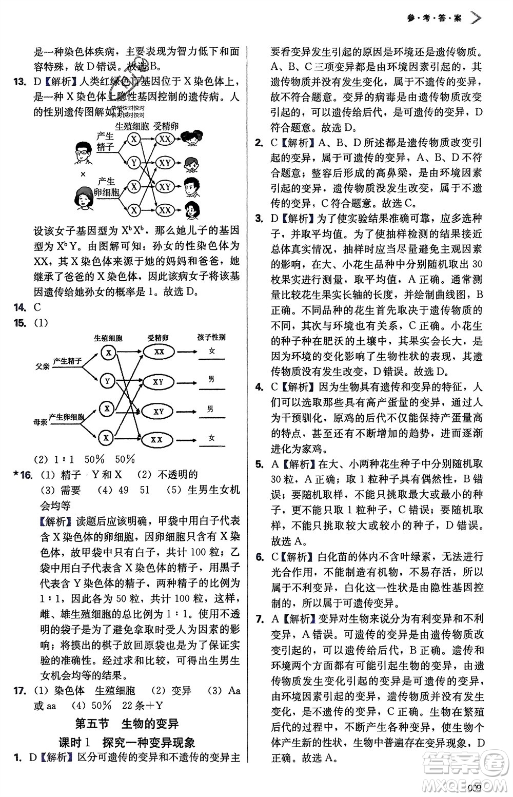 天津教育出版社2024年春學習質(zhì)量監(jiān)測八年級生物下冊人教版參考答案