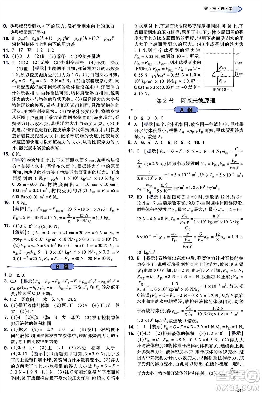 天津教育出版社2024年春學(xué)習(xí)質(zhì)量監(jiān)測(cè)八年級(jí)物理下冊(cè)人教版參考答案