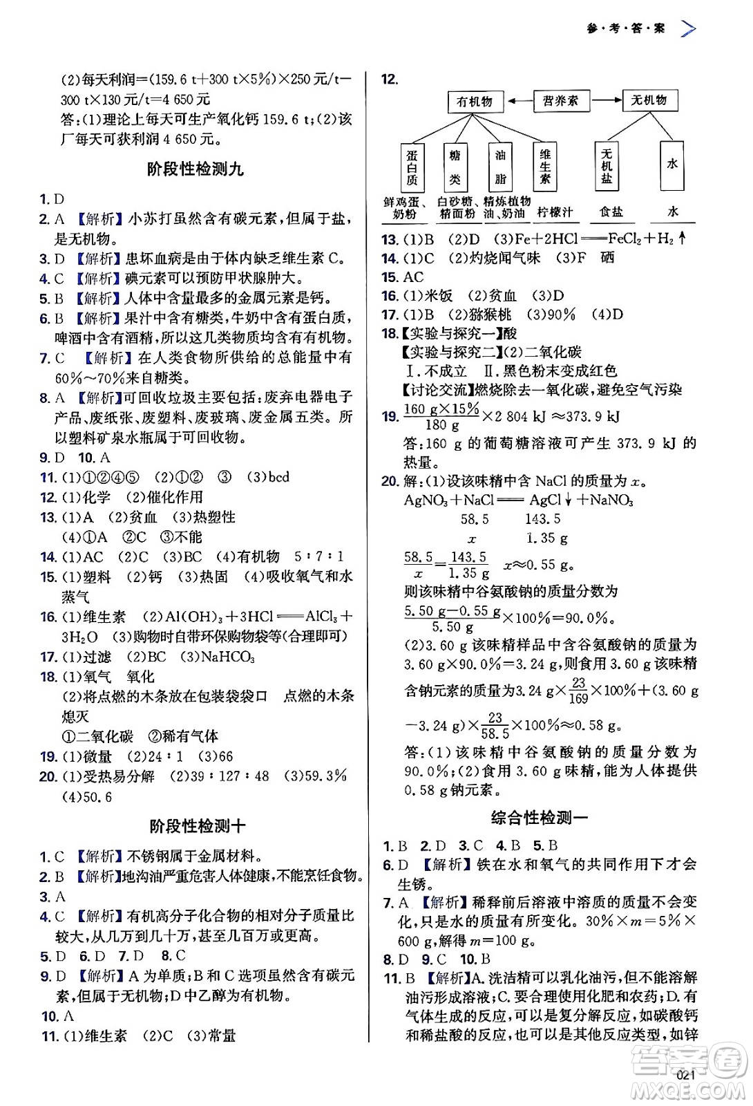 天津教育出版社2024年春學(xué)習(xí)質(zhì)量監(jiān)測九年級化學(xué)下冊人教版答案