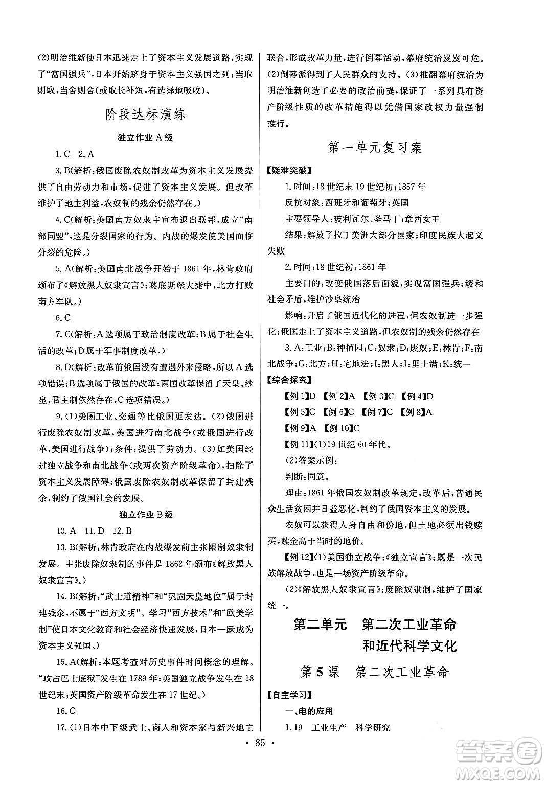 湖北教育出版社2024年春長江全能學(xué)案同步練習(xí)冊九年級歷史下冊人教版答案