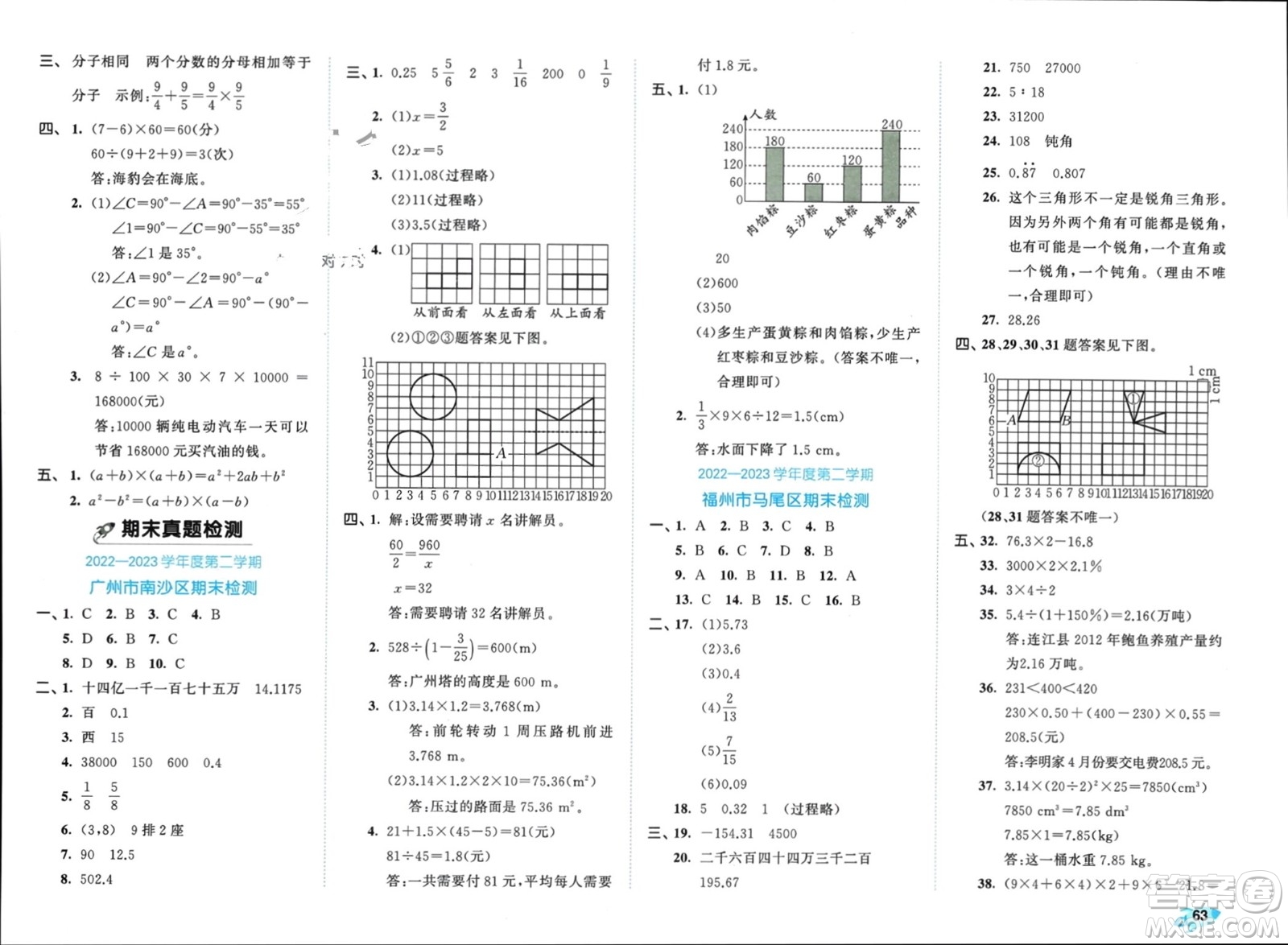 西安出版社2024年春53全優(yōu)卷六年級數(shù)學下冊人教版參考答案