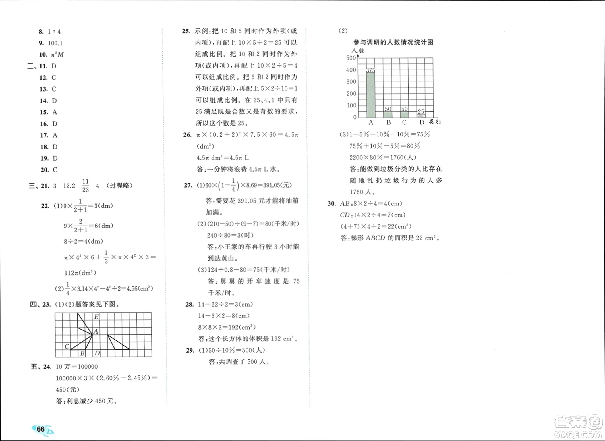 西安出版社2024年春53全優(yōu)卷六年級數(shù)學下冊人教版參考答案