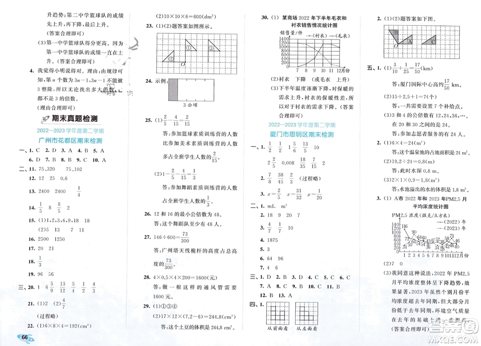 西安出版社2024年春53全優(yōu)卷五年級數(shù)學(xué)下冊人教版參考答案