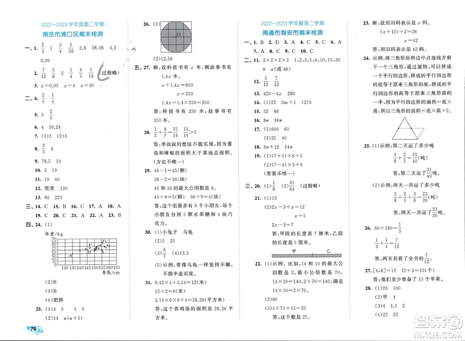 西安出版社2024年春53全優(yōu)卷五年級(jí)數(shù)學(xué)下冊(cè)蘇教版參考答案