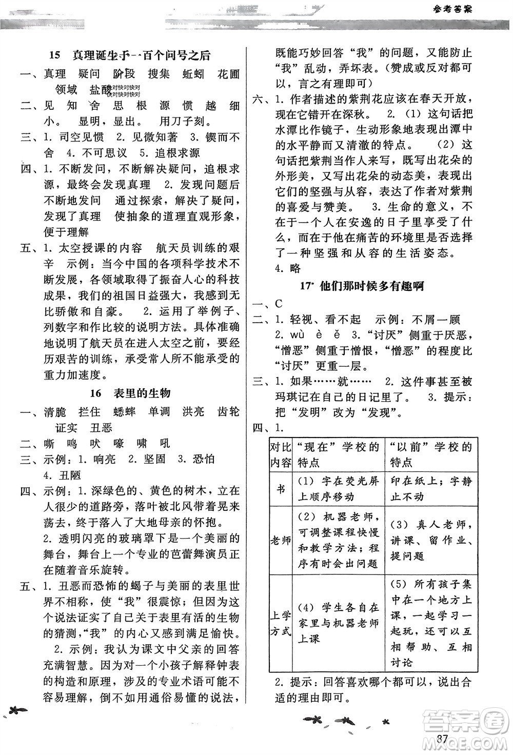 廣西師范大學(xué)出版社2024年春新課程學(xué)習(xí)輔導(dǎo)六年級語文下冊統(tǒng)編版中山專版參考答案