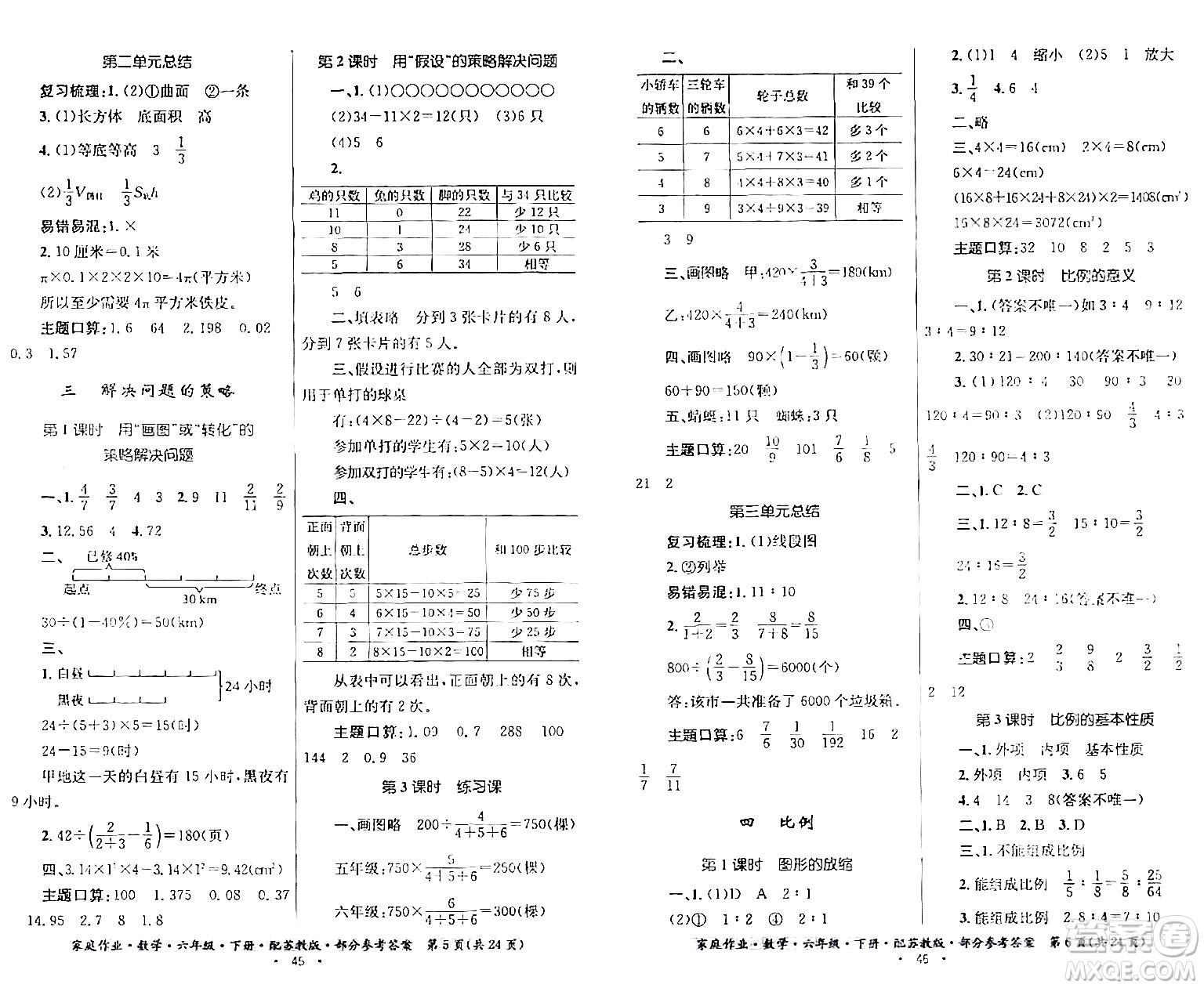 貴州人民出版社2024年春家庭作業(yè)六年級數(shù)學(xué)下冊蘇教版答案