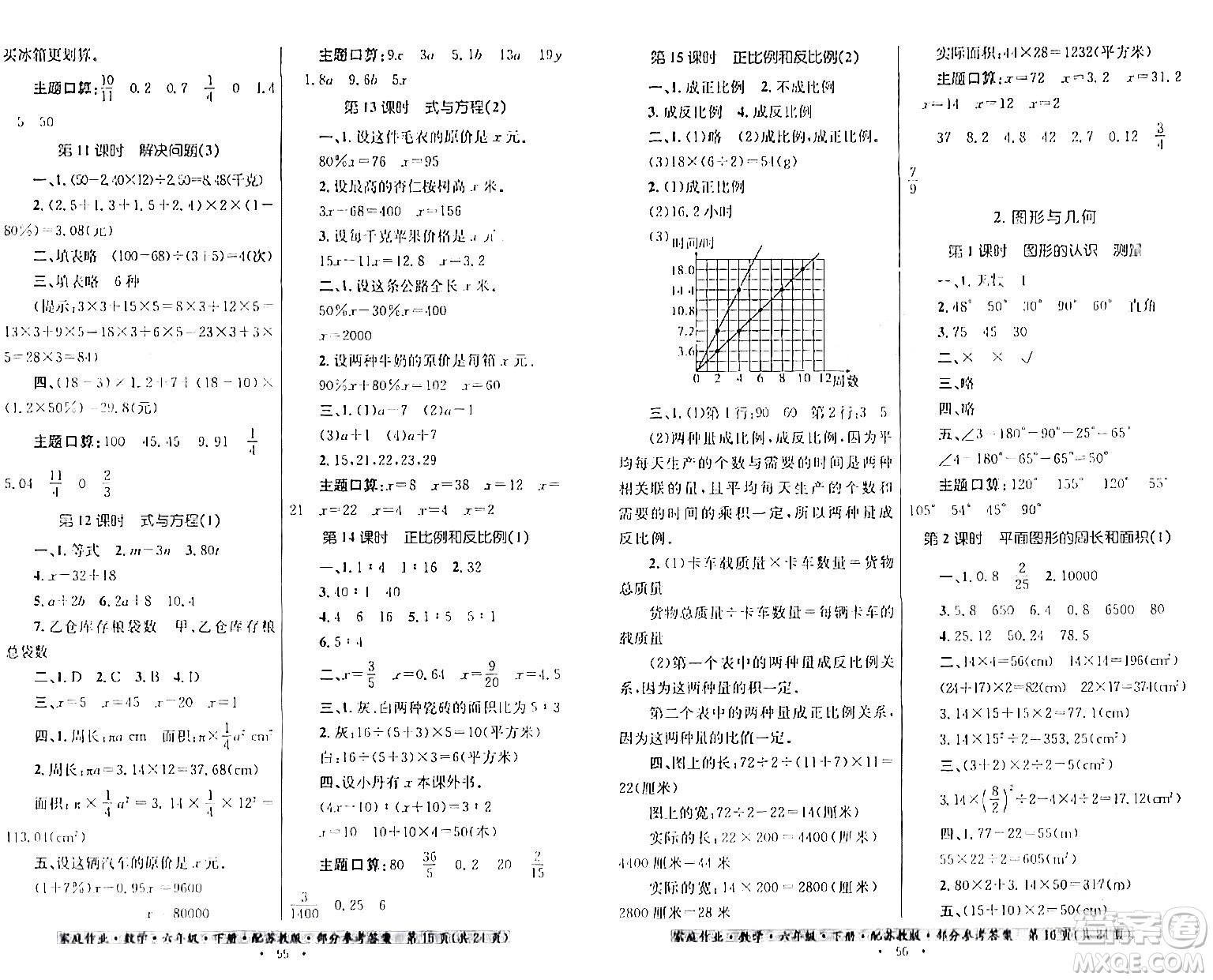 貴州人民出版社2024年春家庭作業(yè)六年級數(shù)學(xué)下冊蘇教版答案