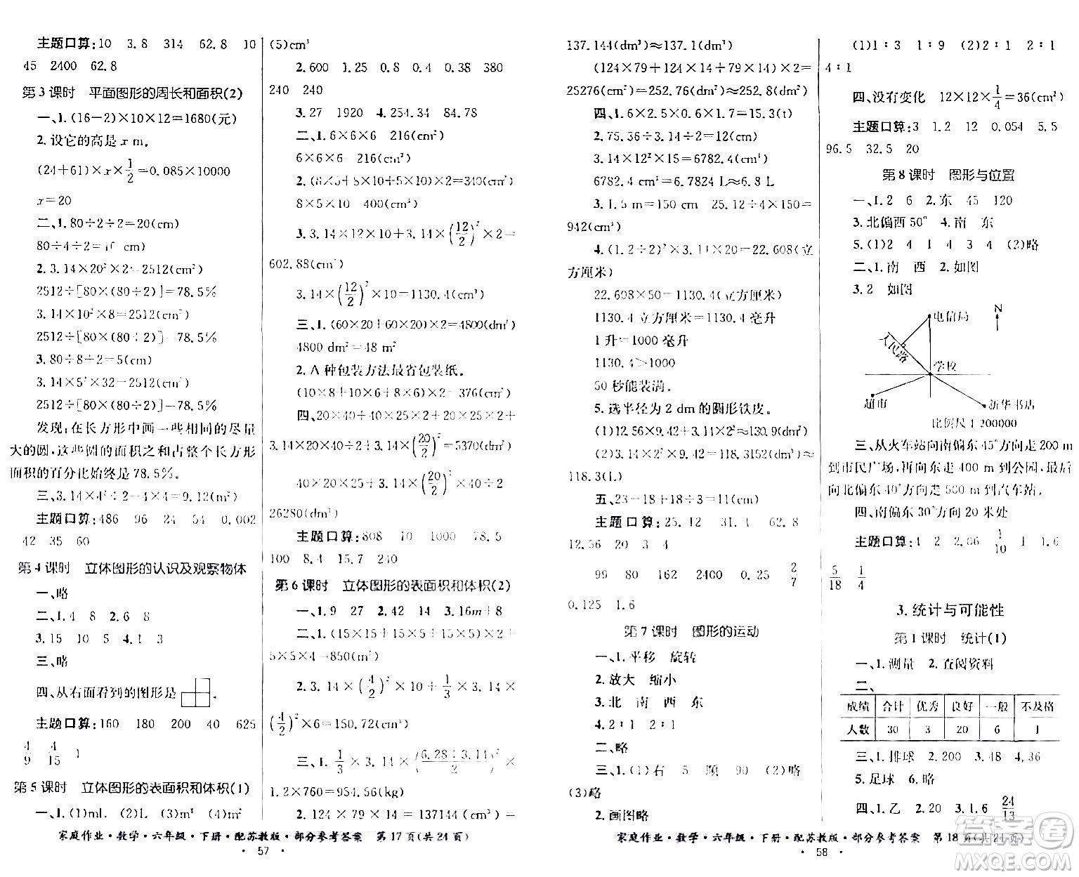 貴州人民出版社2024年春家庭作業(yè)六年級數(shù)學(xué)下冊蘇教版答案