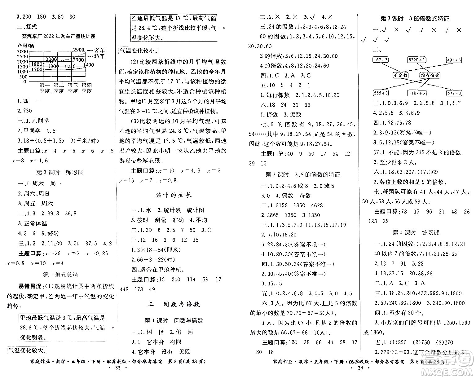 貴州人民出版社2024年春家庭作業(yè)五年級(jí)數(shù)學(xué)下冊(cè)蘇教版答案