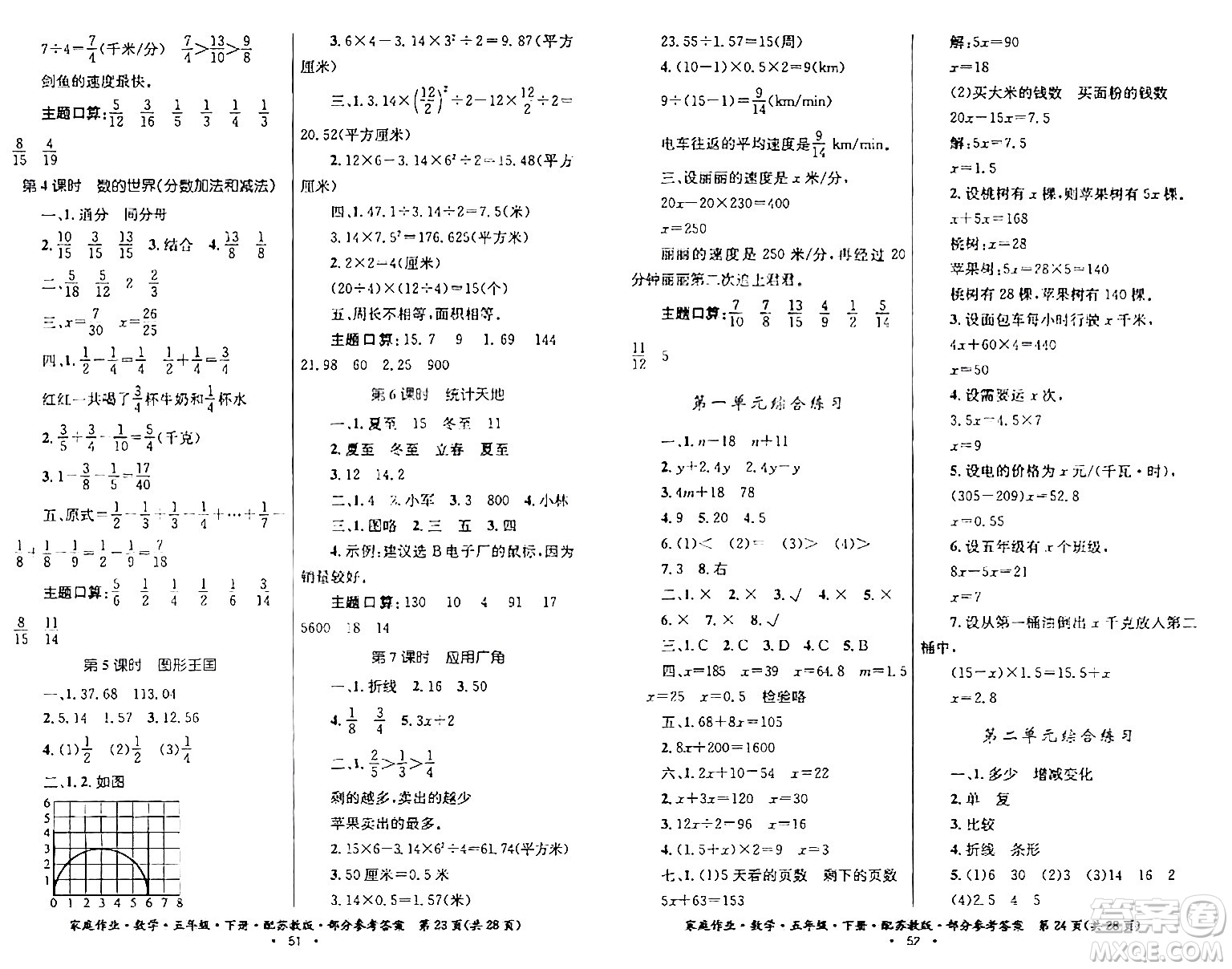 貴州人民出版社2024年春家庭作業(yè)五年級(jí)數(shù)學(xué)下冊(cè)蘇教版答案