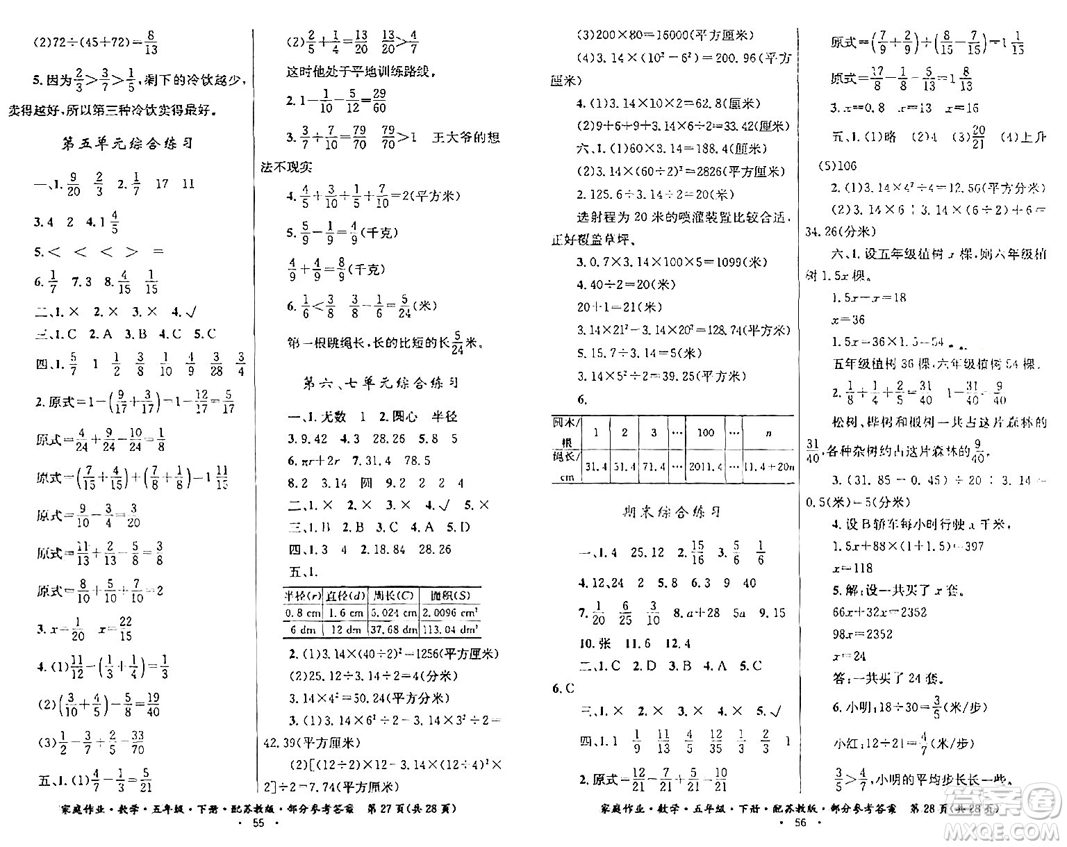 貴州人民出版社2024年春家庭作業(yè)五年級(jí)數(shù)學(xué)下冊(cè)蘇教版答案